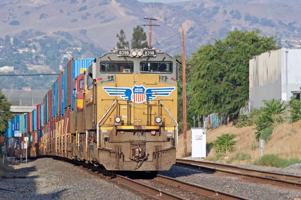 A double-stacked Union Pacific container train. Image: Shutterstock. © Philip Pilosian