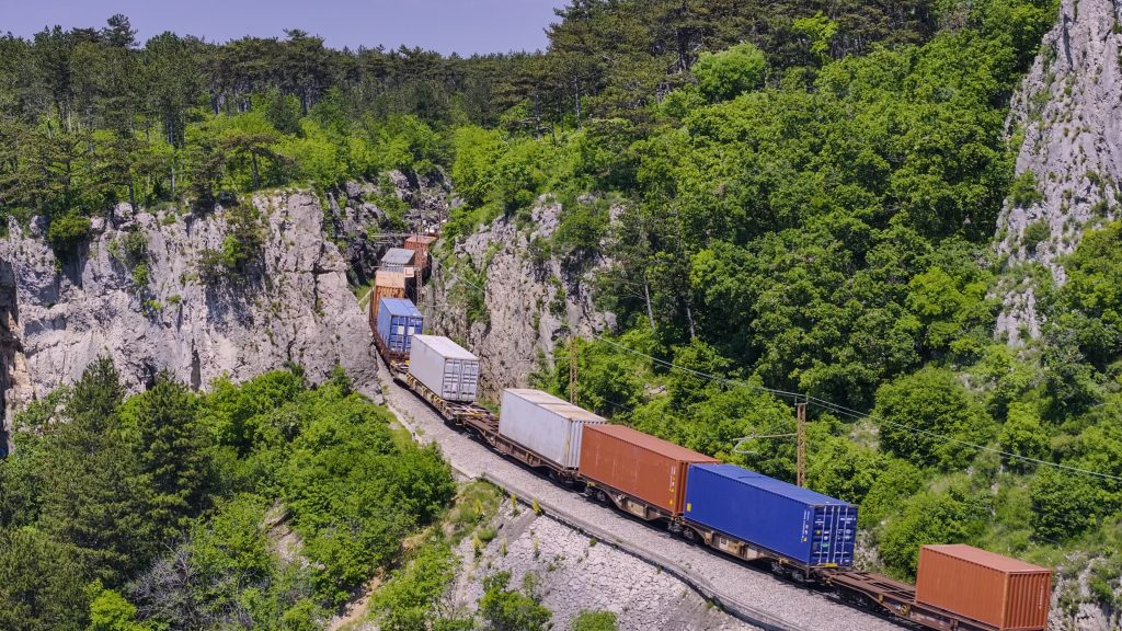 A freight train in Slovenia heading to the port of Koper. Image/ Shutterstock. ©