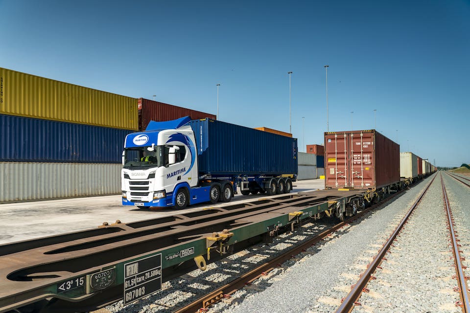 Road truck at a rail freight terminal