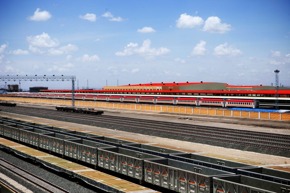 Railway station with cargo wagons in Kenya. Image: Shutterstock. © antony trivet photography.