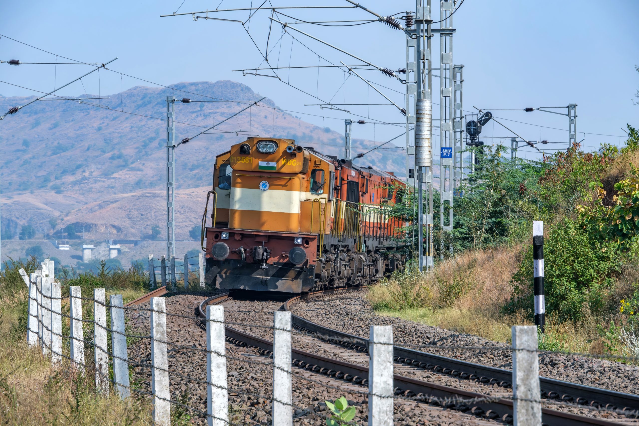 An Indian Railways locomotive hauling freight