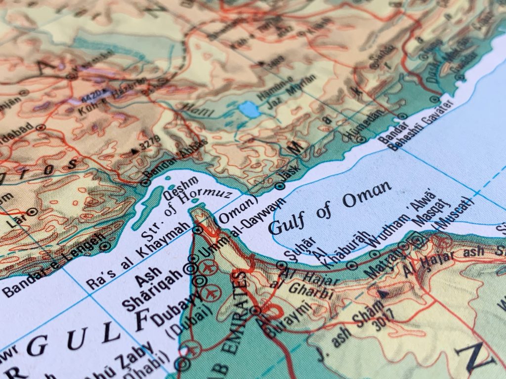 A map of the Strait of Hormuz between Oman and Iran. Image: Shutterstock © AustralianCamera