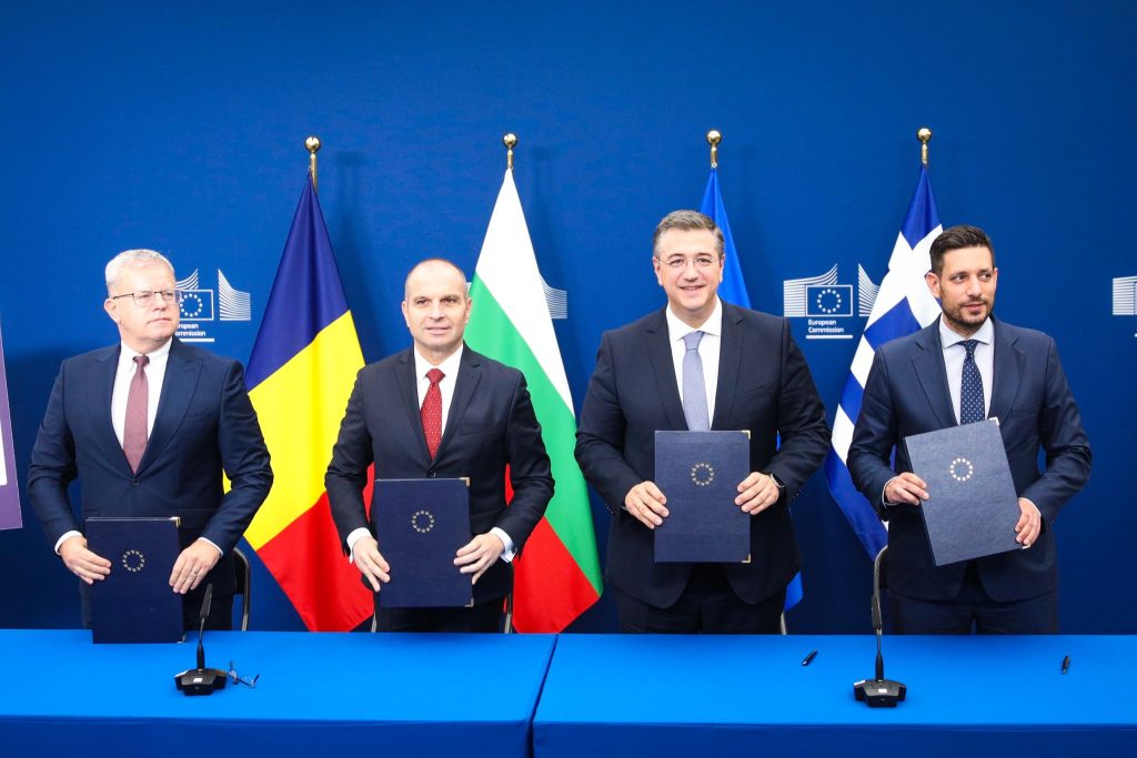 The EU Transport Commissioner Tsitsikostas with the Ministers of Transport of Greece, Bulgaria and Romania. Image: LinkedIn © EU Transport