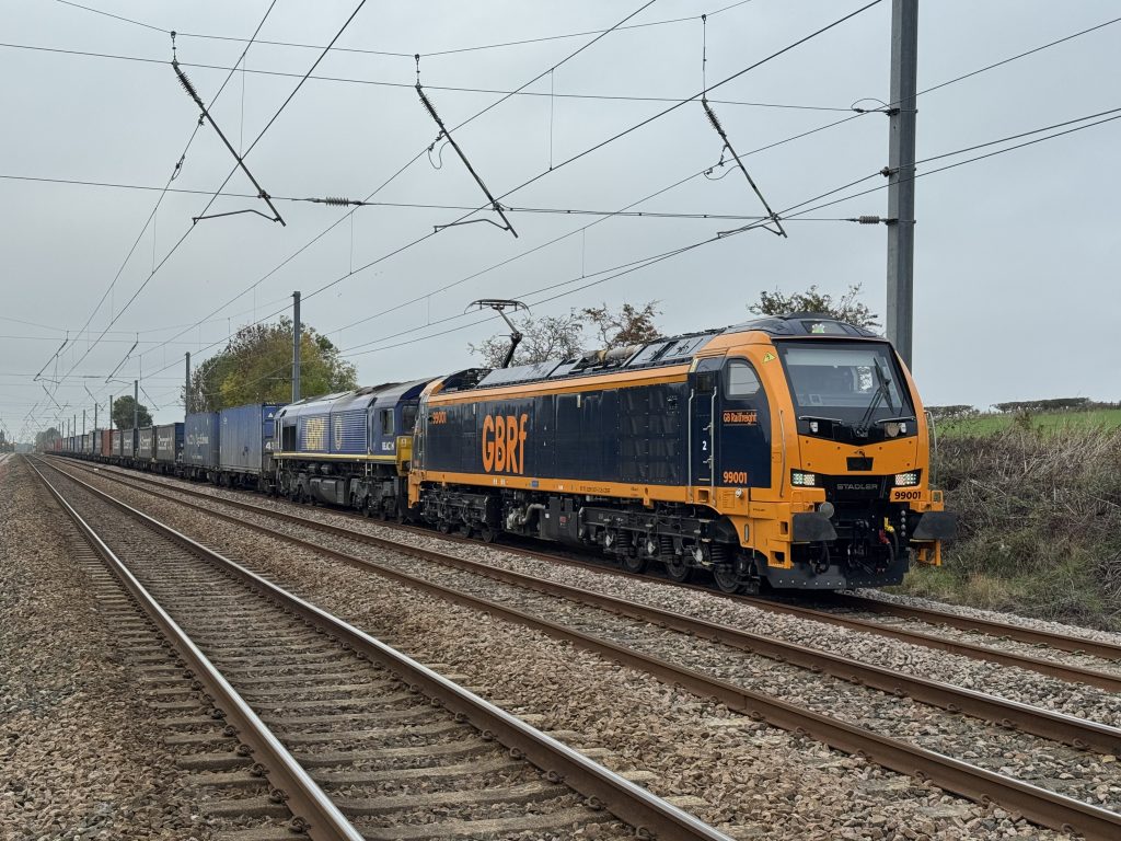 The first Class 99, GBRf 99001, in testing at Crag Mill Loop near Belford. Image: © GB Railfreight