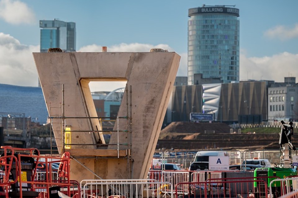 V shaped bridge pier on site in Curzon Street railway yard in Birmingham